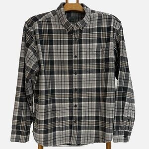 Eddie Bauer Men’s Flannel Plaid Button Down Shirt‎ Size XL Brown Gray